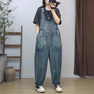 Front Straight Pockets Casual Jean Gardening Overalls
