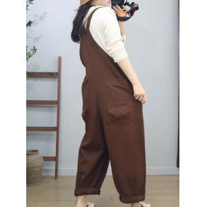 U-Neck Solid Color Cotton Comfy 90s Overalls