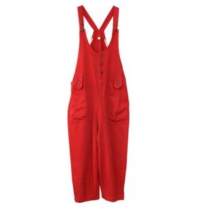 U-Neck Solid Color Cotton Comfy 90s Overalls