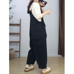 U-Neck Solid Color Cotton Comfy 90s Overalls