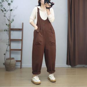 U-Neck Solid Color Cotton Comfy 90s Overalls