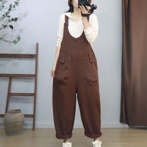 U-Neck Solid Color Cotton Comfy 90s Overalls