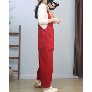 U-Neck Solid Color Cotton Comfy 90s Overalls