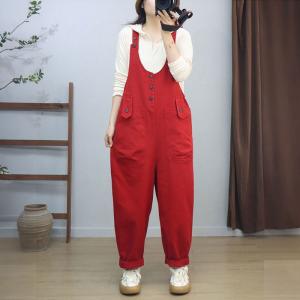 U-Neck Solid Color Cotton Comfy 90s Overalls