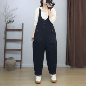 U-Neck Solid Color Cotton Comfy 90s Overalls