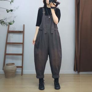 Casual Style High Waist Plain Cotton Dungarees