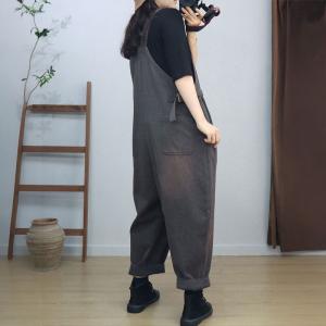 Casual Style High Waist Plain Cotton Dungarees