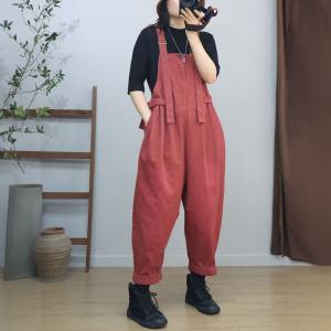 Casual Style High Waist Plain Cotton Dungarees