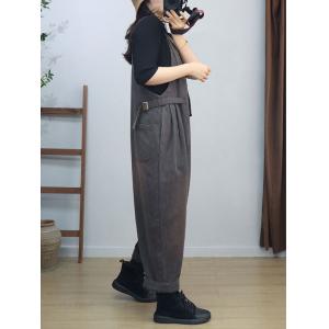 Casual Style High Waist Plain Cotton Dungarees