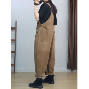 Casual Style High Waist Plain Cotton Dungarees