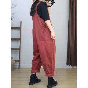 Casual Style High Waist Plain Cotton Dungarees