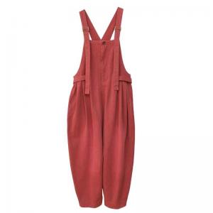 Casual Style High Waist Plain Cotton Dungarees