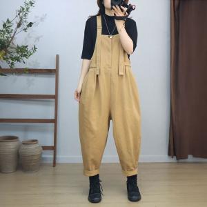 Casual Style High Waist Plain Cotton Dungarees