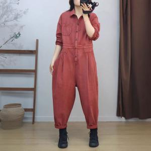 Empire Waist Polo Neck Loose Casual Jumpsuits