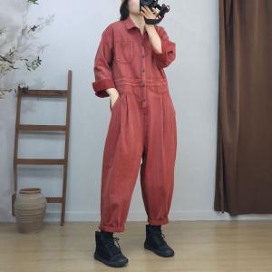 Empire Waist Polo Neck Loose Casual Jumpsuits