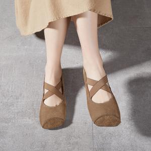 Square Toe Cowhide Leather Casual Ballet Flats