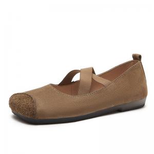 Square Toe Cowhide Leather Casual Ballet Flats