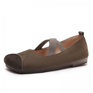 Square Toe Cowhide Leather Casual Ballet Flats