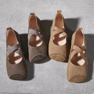 Square Toe Cowhide Leather Casual Ballet Flats