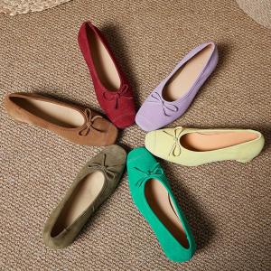 Chunky Heels Sheep Skin Business Suede Bowknot Shoes