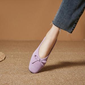 Chunky Heels Sheep Skin Business Suede Bowknot Shoes