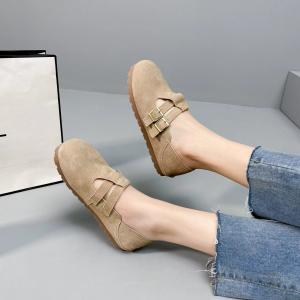 Casual Round Toe Buckle Leather Birken Flats