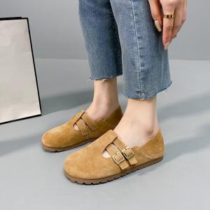 Casual Round Toe Buckle Leather Birken Flats