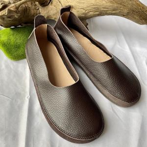 Soft Leather  Slip-On Breathable Granny Flats