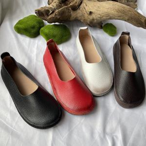 Soft Leather  Slip-On Breathable Granny Flats