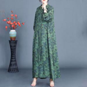 Green Printed Tassel Silk Modern Qipao Dress