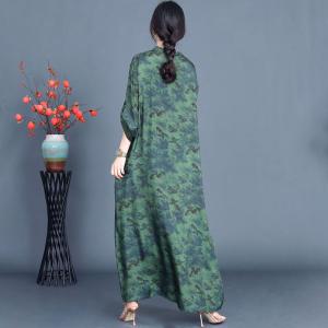 Green Printed Tassel Silk Modern Qipao Dress