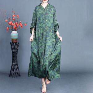 Green Printed Tassel Silk Modern Qipao Dress