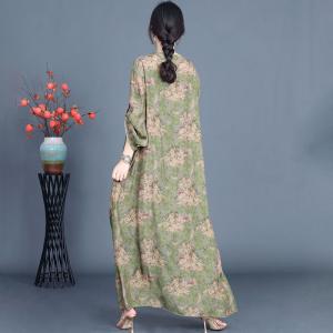 Tassel Decoration Layering Loose Floral Green Dress