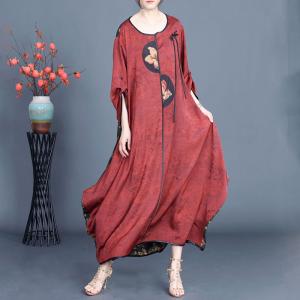 Loose-Fit Fringed Pankou Printed Church Dress