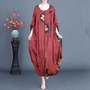 Loose-Fit Fringed Pankou Printed Church Dress