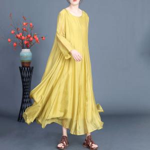 Long Sleeves Crew Neck Silk Maxi Prom Dress