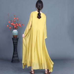 Long Sleeves Crew Neck Silk Maxi Prom Dress