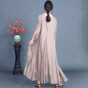 Long Sleeves Crew Neck Silk Maxi Prom Dress