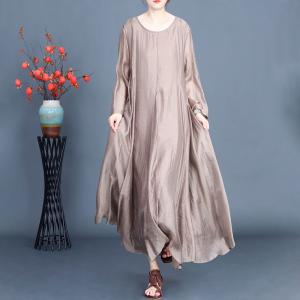 Long Sleeves Crew Neck Silk Maxi Prom Dress