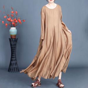 Long Sleeves Crew Neck Silk Maxi Prom Dress