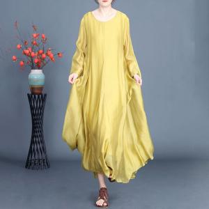 Long Sleeves Crew Neck Silk Maxi Prom Dress