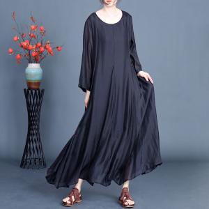 Long Sleeves Crew Neck Silk Maxi Prom Dress