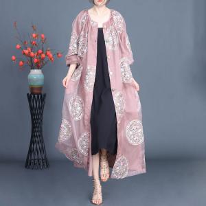 Round Flowers Embroidery Loose Elegant Cardigan