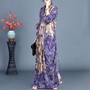 Black Slit Blue Printed Maxi Front Cross Dress