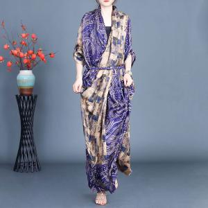 Black Slit Blue Printed Maxi Front Cross Dress