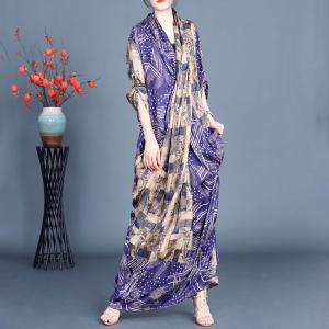 Black Slit Blue Printed Maxi Front Cross Dress