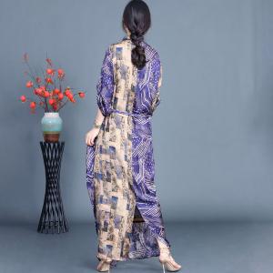 Black Slit Blue Printed Maxi Front Cross Dress