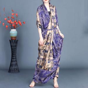 Black Slit Blue Printed Maxi Front Cross Dress