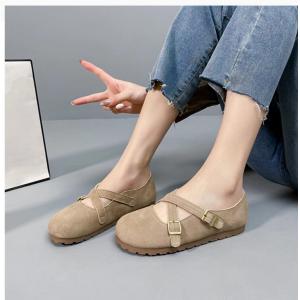 Double Buckles Round Toe Suede Flats