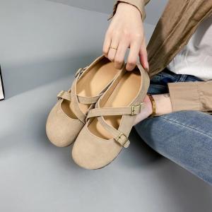 Double Buckles Round Toe Suede Flats